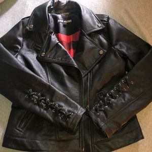 Steve Madden Laced Sleeve Faux Leather Moto Jacket